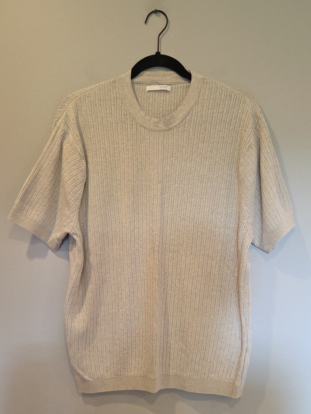 Zara Ribbed Short-Sleeve Knit Top - Light Beige